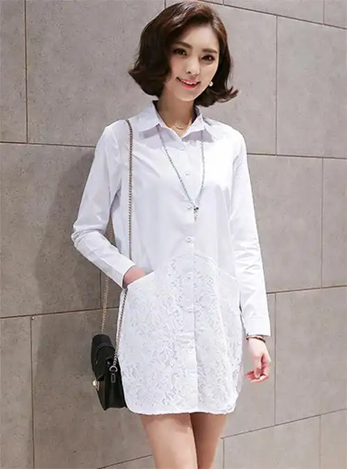 陌橡moshine陌橡中长款长袖衬衫女2016女装韩版大码宽松纯棉bf衬衣