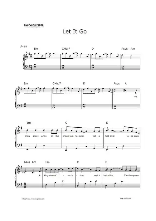 冰雪奇缘主题曲letitgo钢琴精简版附歌词