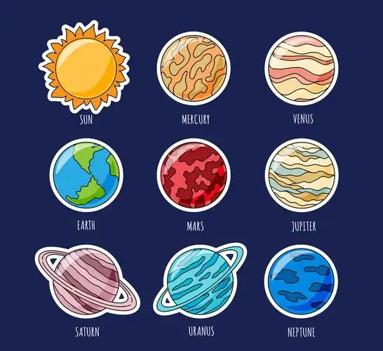 彩色太阳系行星贴纸矢量图