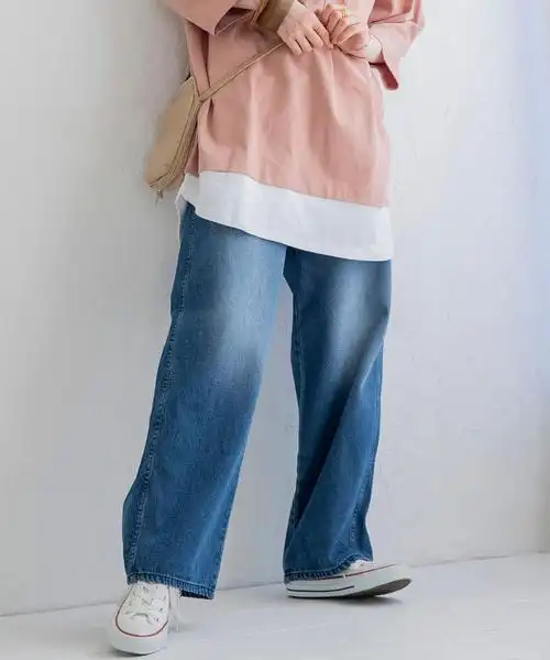 初原女装女士春季牛仔裤宽松高腰裤日系纯纯棉牛仔裤