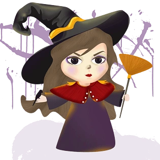 万圣节万圣夜拿扫帚的女巫pngpsd2000*2000万圣节可爱小女巫卡通手绘
