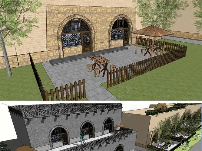 原创新农村窑洞庭院民宿旅馆农家乐su模型版权可商用