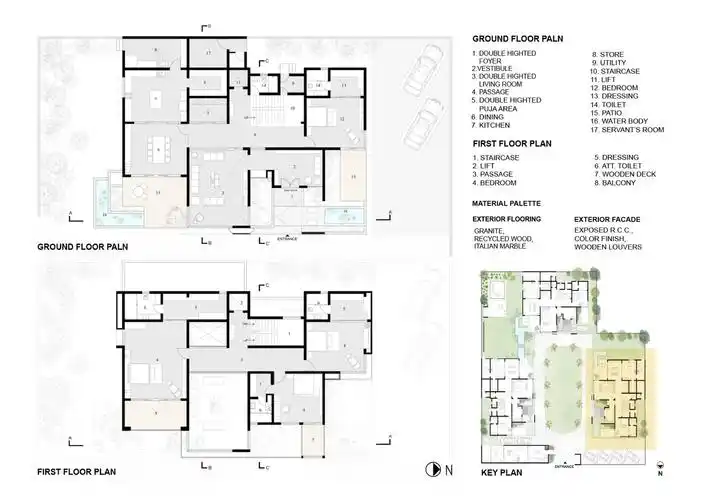 平面图-橡木住宅立面图和剖面图-橡木住宅剖面图a,剖面图b剖面图c