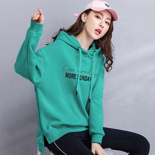 欧蓝逞青色连帽卫衣女bf秋款宽松韩版长袖上衣女士开叉外套潮派女学生