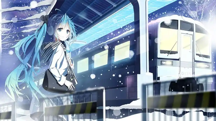 动漫女孩,初音未来,火车,车站 1080x1920 iphone 8/7/6/6s plus 壁纸