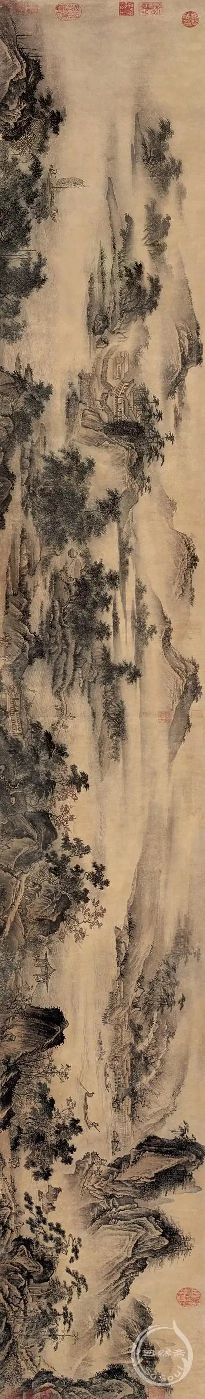 马远《溪山秋爽》长卷|山水横卷|芝然斋苏绣艺术品