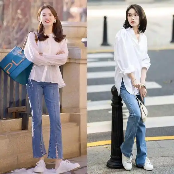 宽松牛仔裤搭配什么上衣学生春天(上衣牛仔裤)(8)