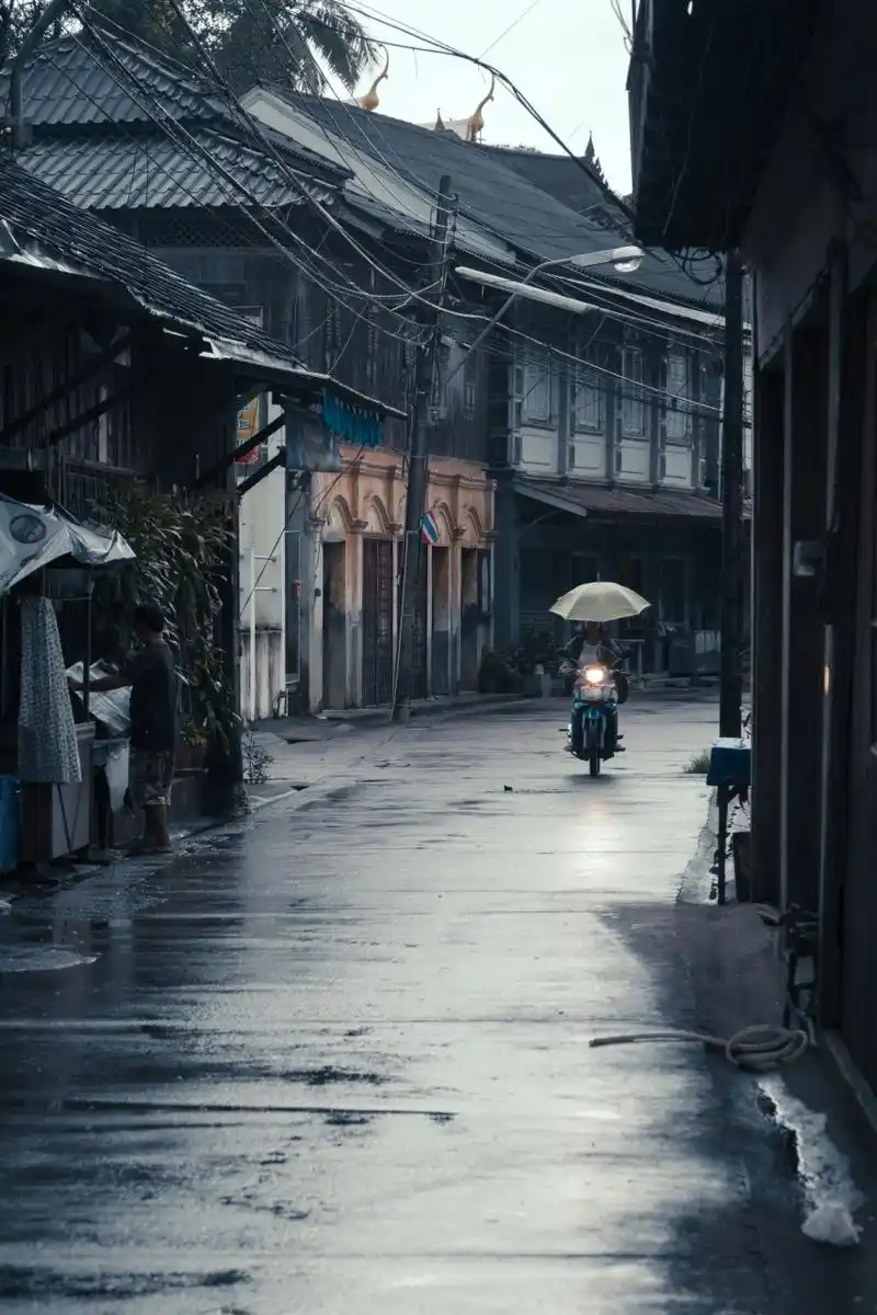 雨, 落在小巷的青石板,   拂过趴挠椭缴, 伞下,人影摇曳.