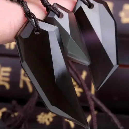 正品 开光护身狼牙天然冰彩黑曜石吊坠情侣款 辟邪转运情侣款批发