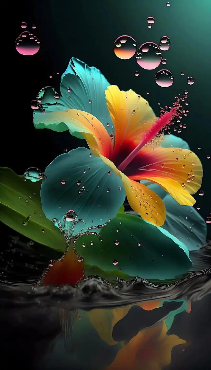 颜色大曝炸,七彩夺目,几枝七彩绚丽多彩芙蓉花,花朵晶莹剔透, - 抖音