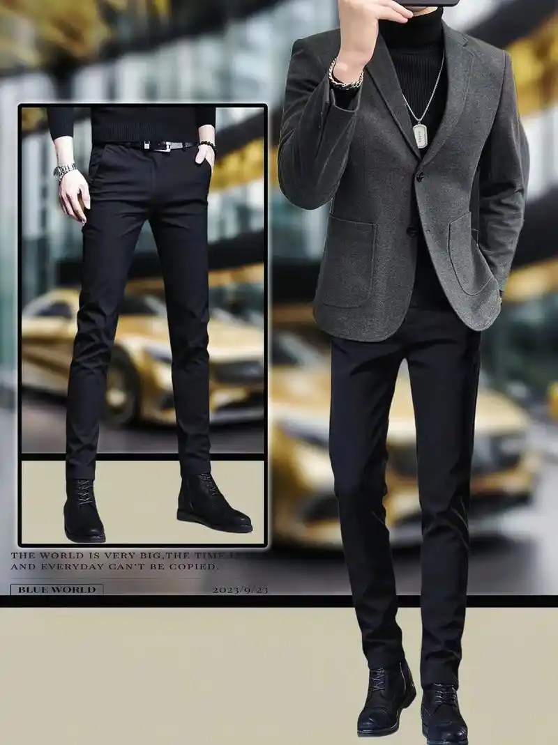 男士们,强烈推荐这款休闲小脚西裤!韩版修身西装裤,黑色口袋增 - 抖音