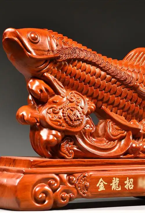 艺永轩花梨木雕金龙鱼摆件大号实木制金龙鱼工艺品客厅办公室摆件乔迁