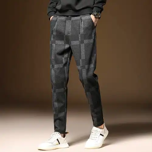 热销英伦风格子裤_格子裤子男秋冬季小脚裤2019新款男士休闲裤韩版