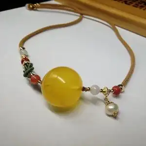 天然蜜蜡复古民族风手工编织米兰线挂绳锁骨珠吊坠女项链转运圆珠