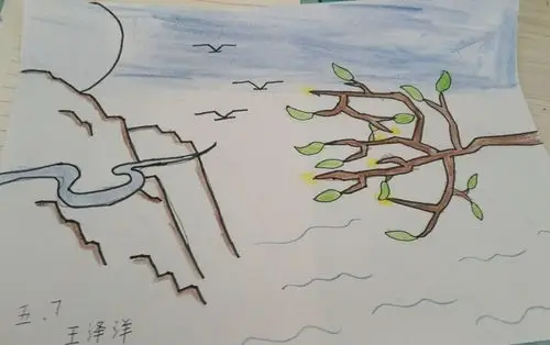 新市场小学五年级七班诗配画《鸟鸣涧》