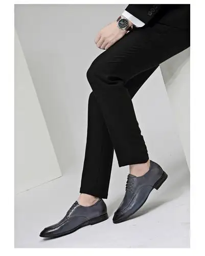 秋季正装皮鞋男尖头牛皮系带透气男士结婚皮鞋商务男鞋35-47批发