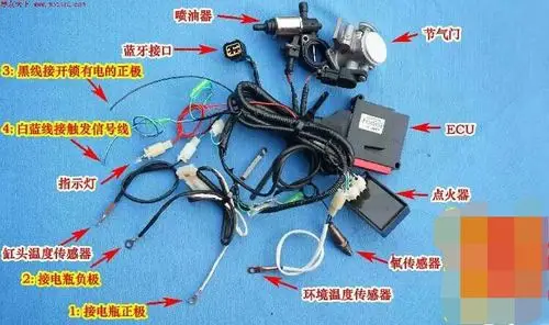这个摩托车电喷线怎么接,主要是缸头温度传感器接什么地方,其他的都会