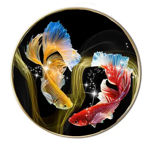 2021年新款5d钻石画满钻双锦鲤鲤鱼圆形贴画十字绣套件