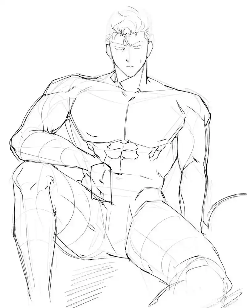 一组男性肌肉线稿练习参考