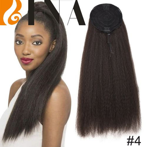 55cm黑色玉米须长直发尾假发yaki straight ponytail hairpieces