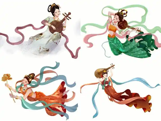 国潮免抠元素敦煌飞天仙女反弹琵琶