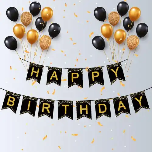happy birthday黑金系列2020年新年生日快乐横幅三角旗燕尾旗拉旗