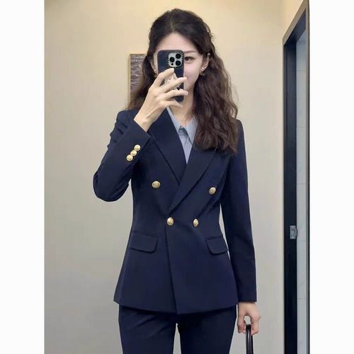 高级感藏青色职业西装外套女秋冬新款面试公务员正装工作西服套装