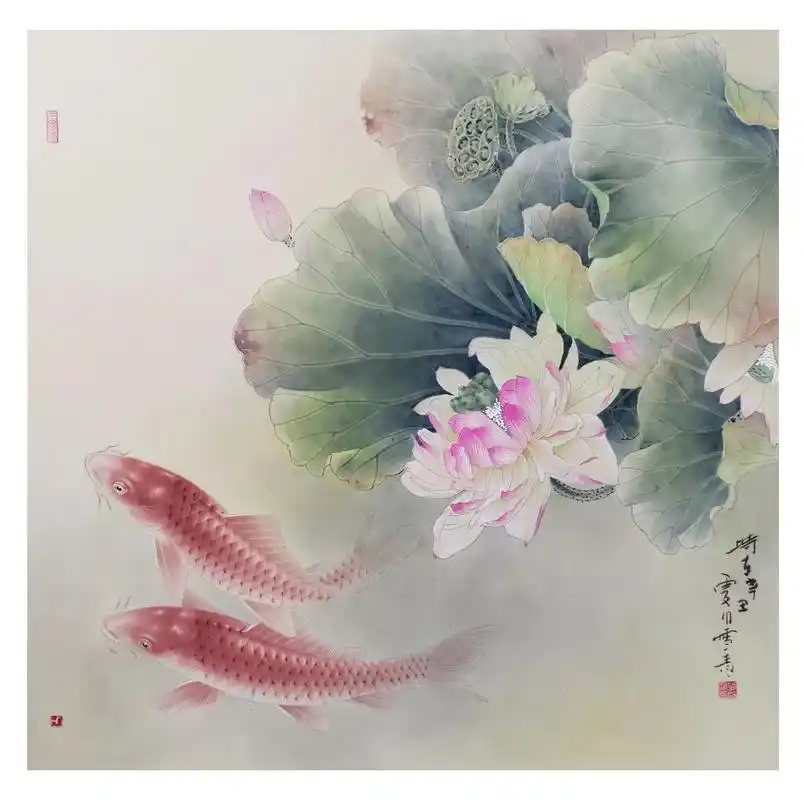 国画教程 荷花鲤鱼 - 抖音