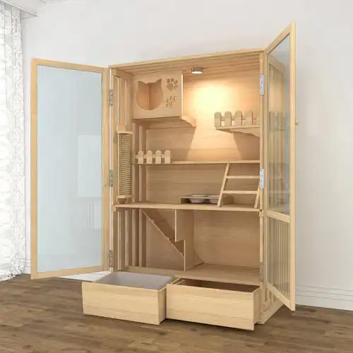 猫笼带厕所一体实木猫别墅公寓小型猫窝多层豪华猫柜木质猫舍家用