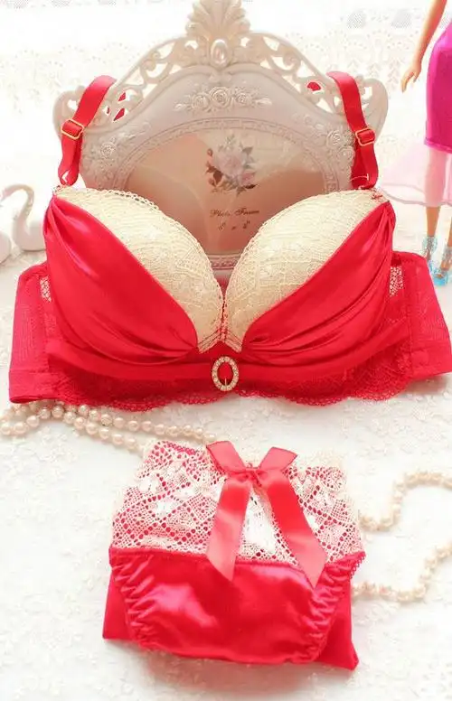 麦瑞家@ 红色本命年性感新娘内衣调整聚拢女文胸罩
