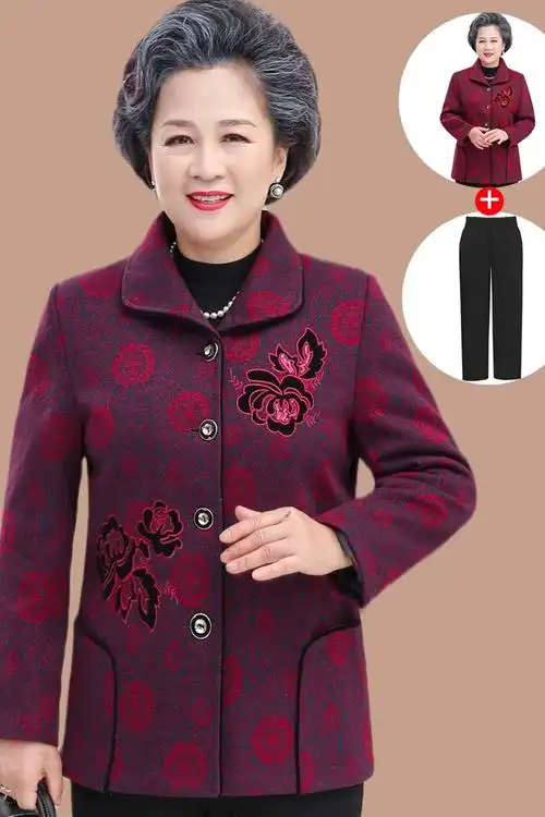春秋新款奶奶秋装70岁80太太老人衣服外套60妈妈冬装中老年人女装