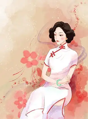 民国风旗袍美人手绘插画