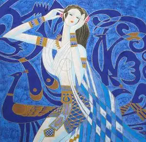 云南重彩画民族特色人物画民族少女四尺斗方客厅餐厅卧室装饰壁画