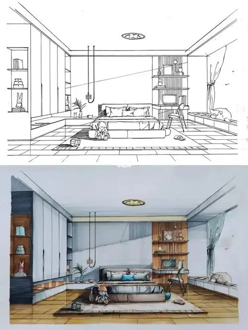 室内设计手绘效果图现代儿童房