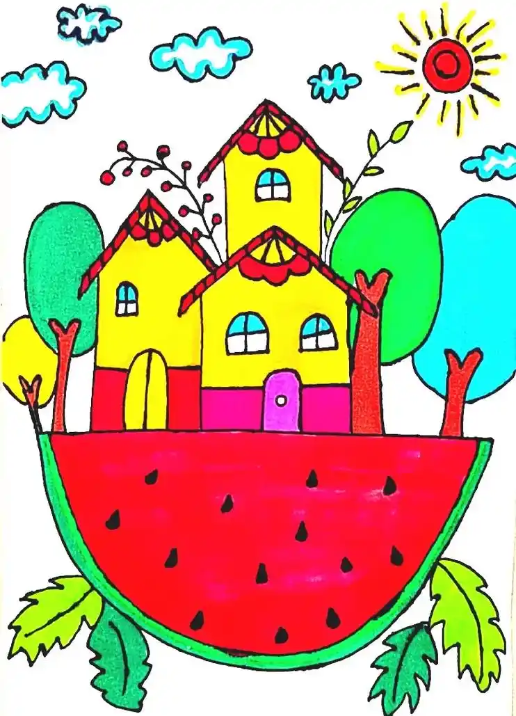 夏天主题创意简笔画.夏天到了,我们都会吃西瓜解暑,来用简单的 - 抖音