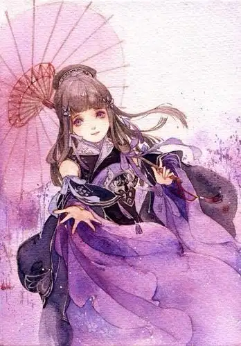 唯美头像丨古风紫衣美女插画,嘴不点而含丹,眉不画而横翠!