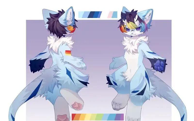 【兽设绘画】蓝色系双视图一个