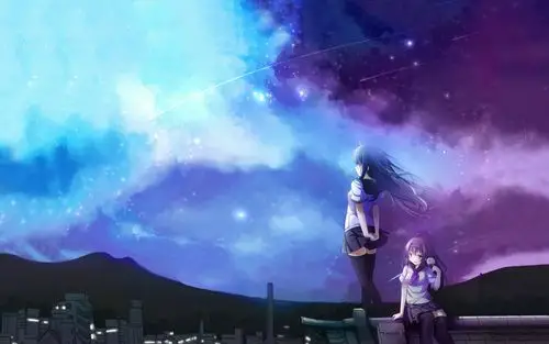 星空之下的甜美动漫少女高清电脑桌面壁纸