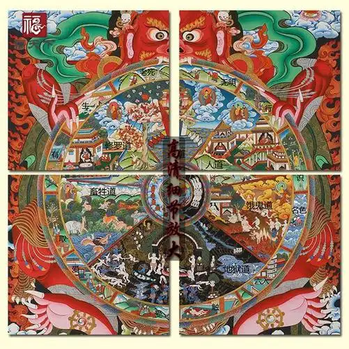 唐卡六道轮回图因果报应图挂画生死轮回图十二因缘缘起卷轴画包邮