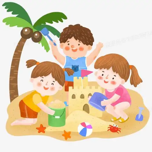 手绘卡通小朋友玩沙场景插画免抠元素