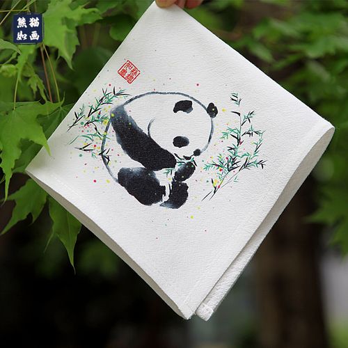 文创熊猫手绘礼物国风礼品送老外出国留学彩绘熊猫手帕小方巾手绢