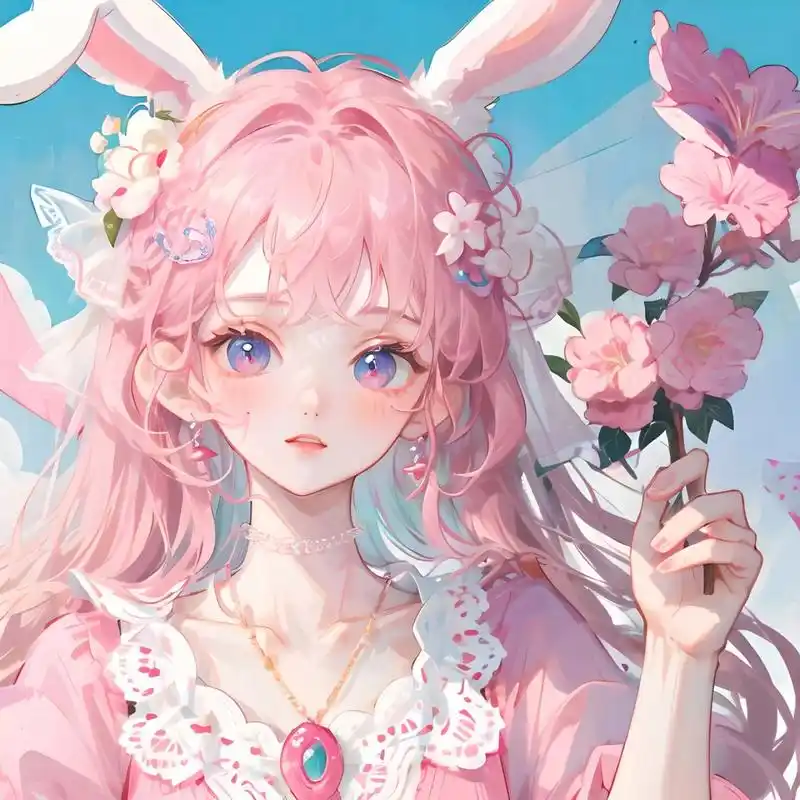 少女头像|粉色可爱的兔耳 我去宇宙了,回来带星星给你.