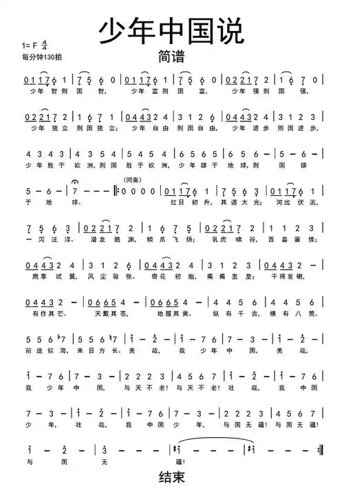 少年中国说简谱第1页