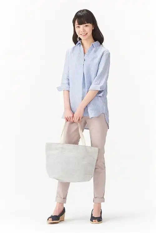 【5月新款】无印良品muji 女夏季亚麻七分袖衬衫/w4sc208香港代购