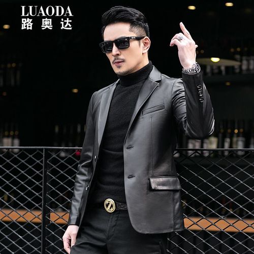 真皮西装男头层绵羊皮青年修身真皮皮衣商务休闲短款西服皮夹克皮