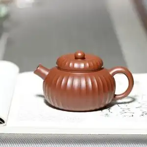 筋纹具轮紫砂壶 马小琴手工原矿黄龙山朱泥230cc钢炮嘴球孔出水爽