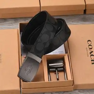 代购coach蔻驰皮带男士真皮商务宽版腰带双面休闲裤带c扣头礼盒装