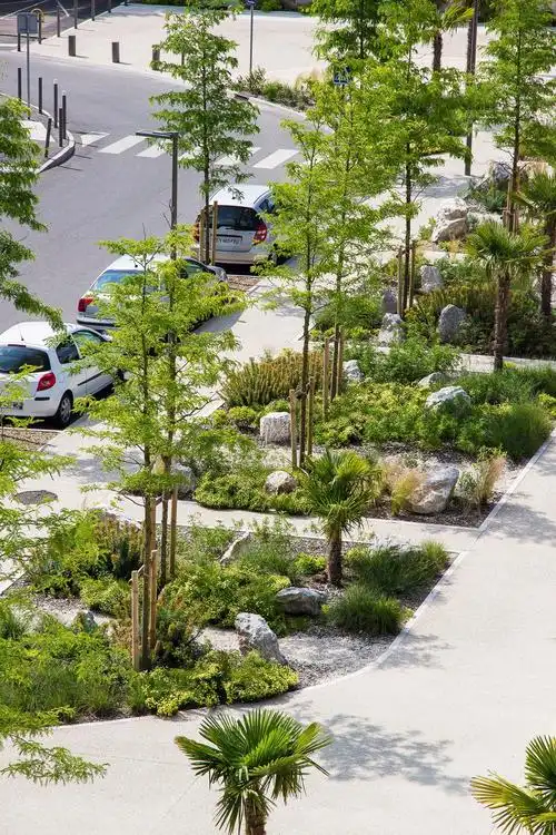 不得不看的道路景观下面再来看看现实中的充满绿色以及有雨水花园功能