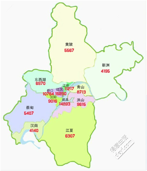 最新版武汉15大区域房价地图