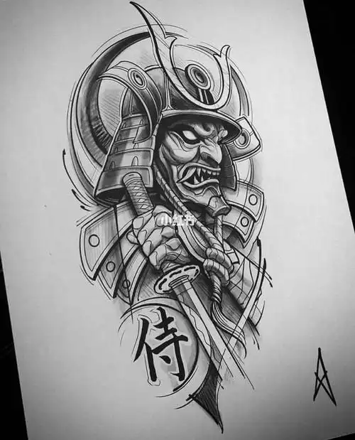 鬼武士纹身包小腿纹身桂林纹身